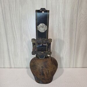 Vintage Swiss Large Cow Bell Hand Forged Iron W/ Strap Bavarian
